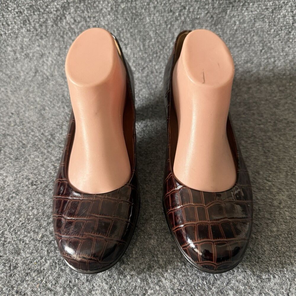 Sofft Brown Crocodile Embossed Patent Leather Slip-On Block Heel Pump 9.5W